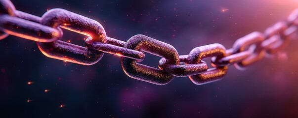 Aufkleber - A close-up view of a metallic chain, highlighted by vibrant colors and a soft-focus background, conveying strength and connection.