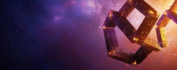 Poster - A futuristic, cosmic scene featuring glowing geometric shapes against a vibrant starry background.