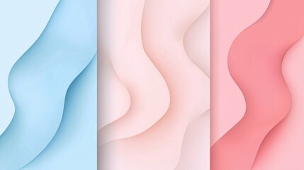 Poster - A dynamic display of flowing colors merges blue, pink, and soft neutrals, creating an abstract background that invites creativity and artistic expression. The gentle shadows enhance its visual appeal