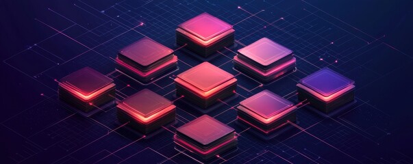 Aufkleber - A vibrant digital representation of stacked geometric shapes, emphasizing technology and innovation through a glowing interface.