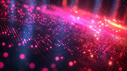 Poster - dazzling diagonal grid of glowing neon lights in a vibrant gradient abstract background