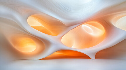Poster - a close-up of a complex organic shape with soft, curved perforations, illuminated by diffused light