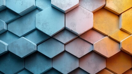 Poster - Soft and Dreamy Geometric Hexagon Pattern in Muted Pastel Tones on White Background