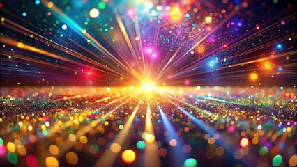 Poster - Radiant Glittering Lightscape A Festive Burst of Colorful Rays and Sparkling Dust