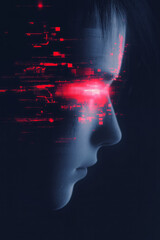 Poster - A stylized perspective revealing a luminous digital head slowly emerging from an illuminated panel,