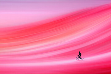 Poster - a vivid depiction of a cyclist traversing a luminous pink-orange expanse, with gentle motion blur