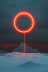 Poster - A glowing orb floating above a futuristic landscape with softly flowing waves, enhanced by subtle