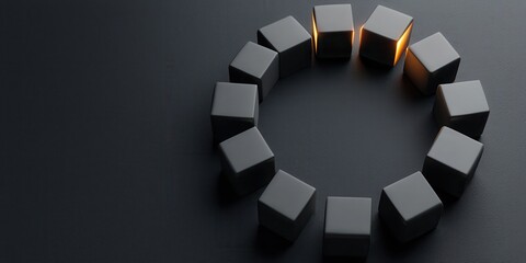 Aufkleber - A circular arrangement of dark cubes with one illuminated, creating a striking contrast and inviting contemplation.