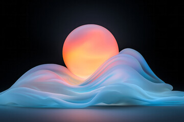 Poster - A vivid shot of an orb shimmering above gracefully rolling waves, illuminated by a smooth,