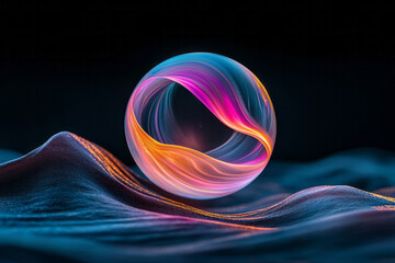 Poster - A vivid shot of an orb shimmering above gracefully rolling waves, illuminated by a smooth,