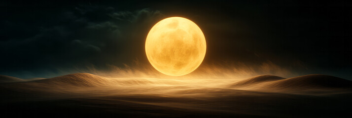 Poster - An atmospheric depiction of a luminescent orb suspended in a fluid, wavelike landscape, gently