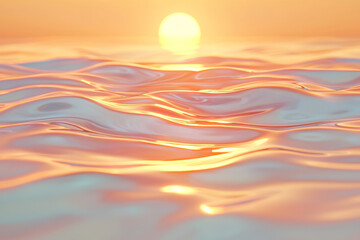 Poster - A surreal scene of silky, flowing waves reflecting the warm hues of a sunset, with a soft glow