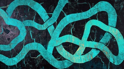 Poster - Abstract Teal Ribbons Intertwined On Dark Background