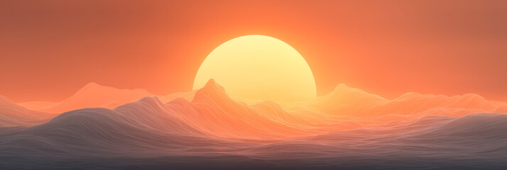 Poster - An ethereal panorama of flowing, silky waves reflecting a golden sunset, enhanced by a soft sun