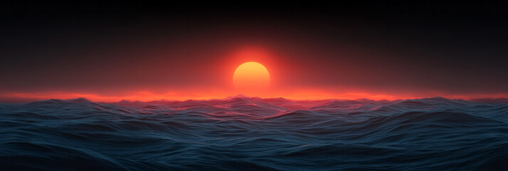 Poster - A vivid scene where smooth, satin-like waves catch the sunsetâ€™s radiant warmth, surrounded by a