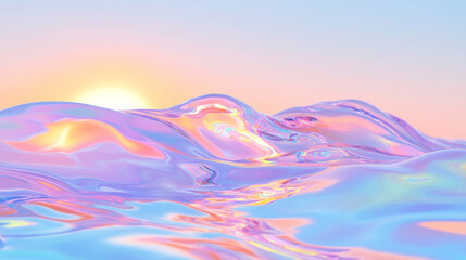 Poster - A whimsical composition of fluid, rolling waves in glossy pastel shades, reflecting the warm rays