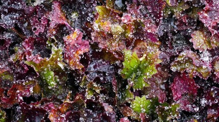 Poster - Dew Covered Heuchera Leaves Displaying Rich Colors