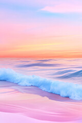 Poster - A gentle perspective of rolling, pastel-hued waves tinted by a serene sunset glow, forming a
