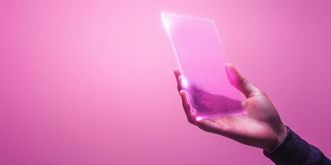Poster - A hand holds a translucent pink object against a soft pink backdrop, creating a visually striking, modern aesthetic.