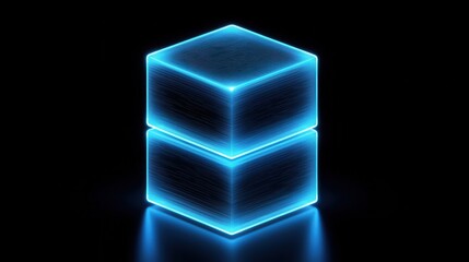 Poster - A glowing blue cube stack against a dark background, showcasing a sleek, modern design with a digital aesthetic.