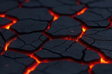 Poster - A dynamic macro image of fractured earth revealing bright molten channels, with intense light and