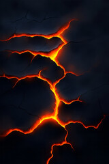 Poster - A moody close-up where molten lava-like lines glow within deeply fissured ground, enhanced by light