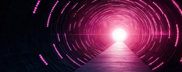Poster - A vibrant, glowing tunnel with a bright pink light at the end, creating a mysterious and futuristic atmosphere.