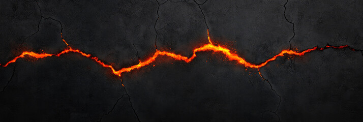 Poster - A bold, high-contrast shot showcasing jagged fissures in dark earth, where blazing lines of molten