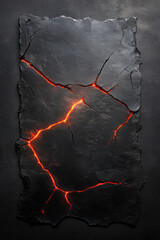 Poster - A dark, textured surface crisscrossed by glowing lava-like lines, the light reflecting off jagged