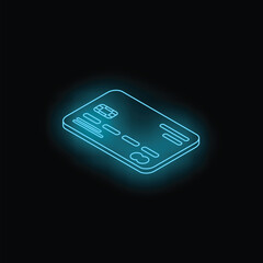 Poster - Glowing neon blue credit card is hovering over a dark background