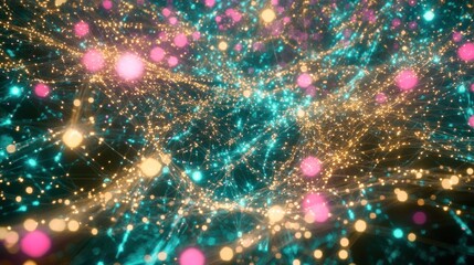 Poster - Abstract glowing network with vibrant lights and bokeh effects