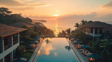 Aufkleber - Beautiful sunrise at a luxury couples resorts.