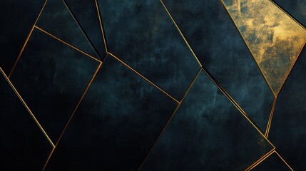 Poster - Abstract Dark Blue Gold Geometric Pattern