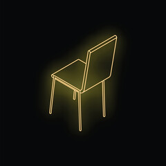 Poster - Gold neon chair glowing on black background, concept of furniture and interior design