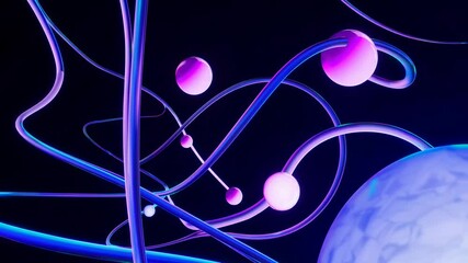 Aufkleber - Vibrant pink orbs racing through a deep blue starfield, leaving neon streaks behind, fast-paced for a dynamic,