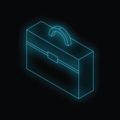 Poster - Luminous blue briefcase glowing against a dark background, representing concepts of career, ambition, and achievement
