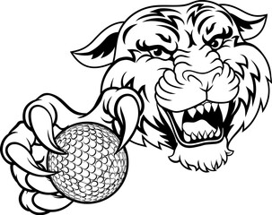 Wall Mural - A tiger with golf ball sports team cartoon animal mascot