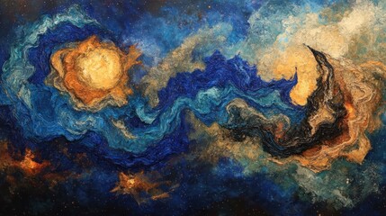 Poster - Celestial Dance A Cosmic River Flows Through Golden Suns