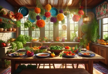 Wall Mural - vibrant array colorful plates displaying diverse plant based meals loaded fresh vegetables nutritional ingredients inviting presentation, salad, fruits