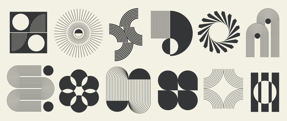 abstract minimal element mid century vector set. aesthetic contemporary stripe line art, geometric s