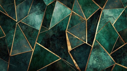 Poster - Abstract Emerald Green Gold Geometric Pattern Design