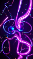 Leinwandbilder - Abstract geometric shapes, glowing spheres, smooth curving lines with vibrant neon colors like purple, pink, and blue,