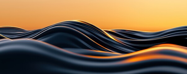 Poster - A serene landscape of smooth black waves glistening under a warm, golden sunset, creating a calm and tranquil atmosphere.