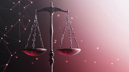 Aufkleber - A modern depiction of balanced scales, symbolizing justice and law, set against a gradient background of red and black.
