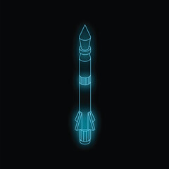 Aufkleber - Glowing neon blue rocket ship flying on black background representing space exploration and futuristic travel