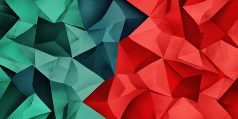 Poster - A vibrant, abstract background featuring a dynamic interplay of red and green geometric shapes, creating a modern visual contrast.