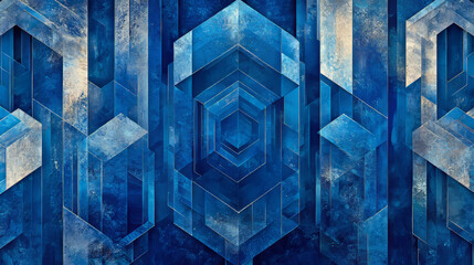 Poster - abstract blue futuristic geometric shape pattern 3d render illustration