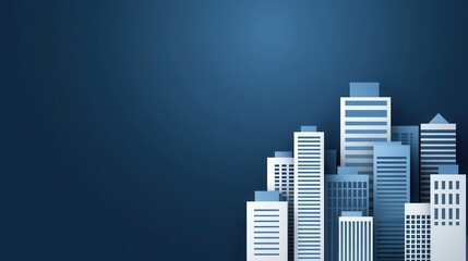 Aufkleber - A sleek digital illustration of a skyline featuring various modern skyscrapers against a dark blue background.