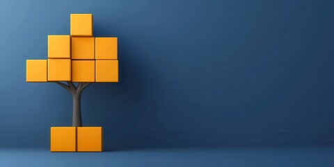 Poster - A stylized tree made of orange blocks stands against a blue background, merging nature with modern design elements.