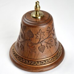 Sticker - Wooden Bell with Carved Details on a white background